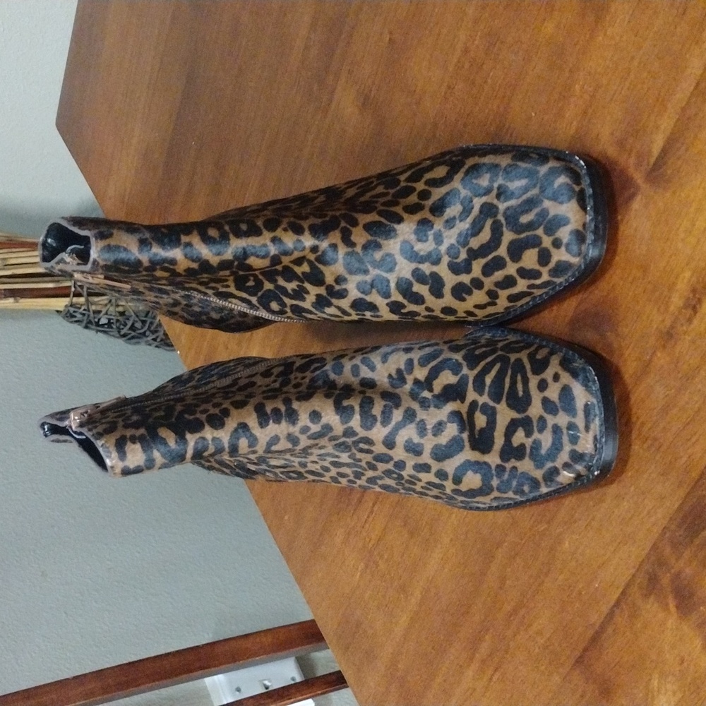 Cheetah print calf hair boots